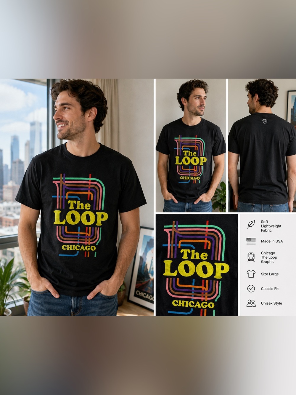 Where I'm From The Loop Chicago Graphic T-Shirt Large Black Transit Map